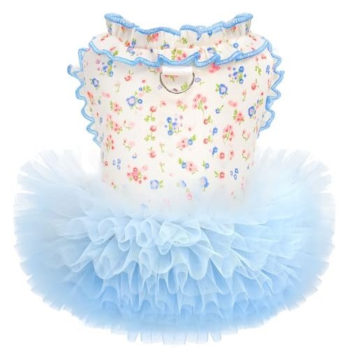 Floral Princess Cat Tutu Dress with Leash D Ring